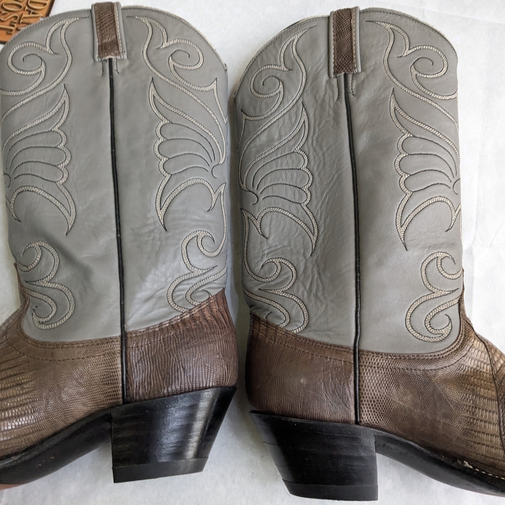 Dan Post Cowboy Boots Olive Green Lizard Leather Gray Men 8.5 - Picture 9 of 16
